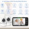 imageHelloBaby Baby Monitor 2 Cameras 6 World First IPS SplitScreen 30H Battery No WiFi 2Way Audio Video VOX Double Cameras PanTiltZoom Night Vision 8 Lullabies 1000ft for TwinsHB6550Plus2