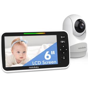 imageHelloBaby 6IPS Large Screen Video Baby Monitor with Upgraded 4000mAh Battery 2Way Talk Night Vision PanTiltZoom No WiFi ECO ModeHB6250Plus