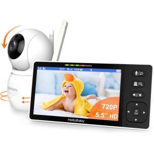 imageHelloBaby 720P 55 HD Baby Monitor with Camera and Audio No WiFi Video Baby Monitor Remote Pan Tilt Zoom Wide View Range 1080P Infant Camera Night Light Hack Proof 4000mAh Battery 1000ft