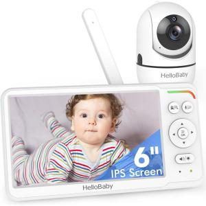 imageHelloBaby Baby Monitor 2 Cameras 6 World First IPS SplitScreen 30H Battery No WiFi 2Way Audio Video VOX Double Cameras PanTiltZoom Night Vision 8 Lullabies 1000ft for TwinsHB6560