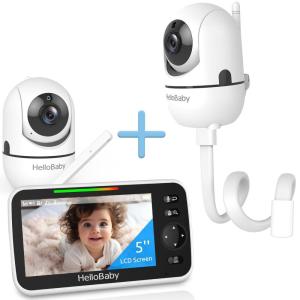 imageHelloBaby Baby Monitor 2 Cameras with Mount Upgrade 5 Screen 26Hour Battery Life Crib Baby Monitor Mount Without Tools or Wall Damage
