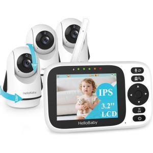 imageHelloBaby Baby Monitor with 32 IPS Screen  Baby Camera Monitor with Remote PanTiltZoom Camera No WiFi Infrared Night Vision 1000ft Wireless Connection3 Cameras