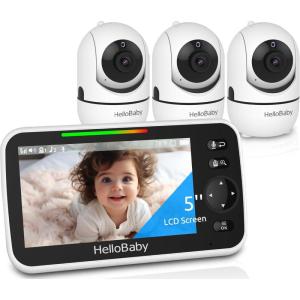 imageHelloBaby HB6550 5quot Baby Monitor 3 Cameras 30Hour Battery PanTiltZoom1000ft Range Video Audio Baby Monitor No WiFi ECO Night Vision 2Way Talk 8 Lullabies and Temperature Ideal Gifts3 camerasHB6550