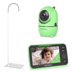 imageHelloBaby No WiFi Baby Monitor Green with Floor Stand 5quot Screen 30Hour Battery PanTiltZoom Video Upgrade with Camera and Audio Night Vision VOX 2Way Talk 8 Lullabies and 1000ft Range