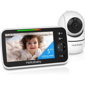 imageHelloBaby Upgrade 5 Baby Monitor with 30Hour Battery 2 Cameras PanTiltZoom 1000ft Range Video Audio Baby Monitor No WiFi VOX Night Vision 2Way Talk 8 Lullabies and TemperatureHB6550