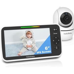 imageHelloBaby Upgrade 5 Baby Monitor with 30Hour Battery 2 Cameras PanTiltZoom 1000ft Range Video Audio Baby Monitor No WiFi VOX Night Vision 2Way Talk 8 Lullabies and TemperatureHB6550PlusSplit Screen