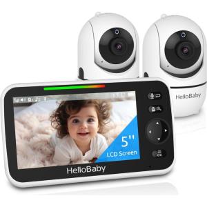 imageHelloBaby Upgrade 5 Baby Monitor with 30Hour Battery 2 Cameras PanTiltZoom 1000ft Range Video Audio Baby Monitor No WiFi VOX Night Vision 2Way Talk 8 Lullabies and Temperature2 CamsHB6550