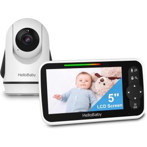 imageHelloBaby Video Baby Monitor with 2 Cameras and 5 Inch Split Screen Display Remote Control Cameras with Night Vision and Temprature Monitoring5 inches