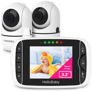 imageHelloBaby Video Baby Monitor with 2 Cameras and Audio Baby Monitor with Remote PanTiltZoom VOX Mode Night Vision 2Way Talk 8 LullabiesHB652