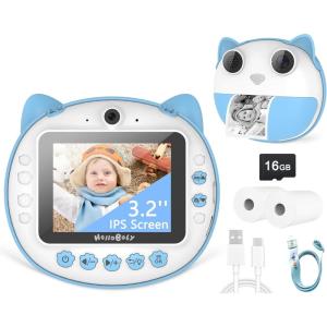 imageHelloBaby Instant Print Camera for Kids32 IPS Screen Kids Instant CamerasPortable Travel Camera Toy with 16GB SD Card1080P HD Digital Video Cameras for Girls Age 3 4 5 6 7 8 9BlueBlue