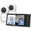 imageHelloBaby Baby Monitor with 2 Cameras 55quot 720P HD No WiFi Audio Display Split Screen Dual 1080P Cameras PanTiltZoom 2Way Talk Night Vision 4000mAh Battery Clock ampamp Timer Wide View