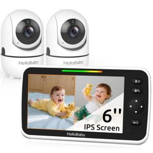 imageHelloBaby Baby Monitor with 2 Cameras 6quot World First Split Screen No WiFi 30H Battery 355 PanTiltZoom Night Vision VOX 8 Lullabies Temperature Alert 1000ft Range Portable for Travel2 CamsHB6550Plus